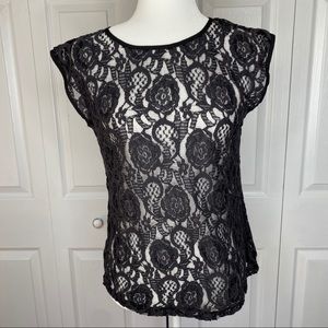 🔥SOLD🔥 Eddie Bauer Sheer Lace Shirt Black Size XS